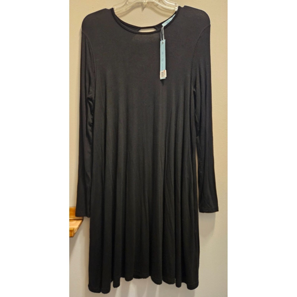 She & Sky NEW Black Long Sleeve Keyhole Back Swing Dress Size M whimsigoth Y2k